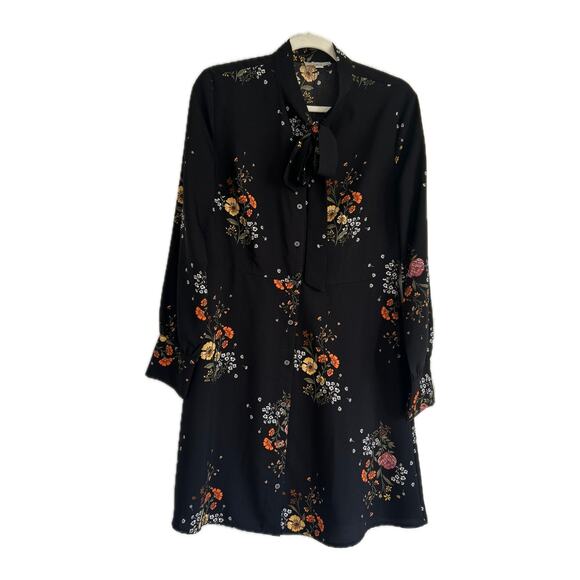 Loft Outlet Black Floral Long Sleeve Button Down Dress, size 6 - Picture 1 of 2